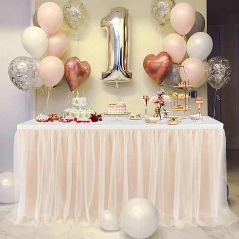White Tulle Table Skirts for Baby Shower Table Decoration Tutu Table Skirt for Cakes Birthday Christening Wedding Tables L 275 x H 76 cm (1/5)