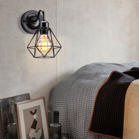 Vintage Wandlampe Innen Wandleuchte Metall Käfig Wandspot Schwarz Ø15,5cm für Café Restaurant Schlafzimmer