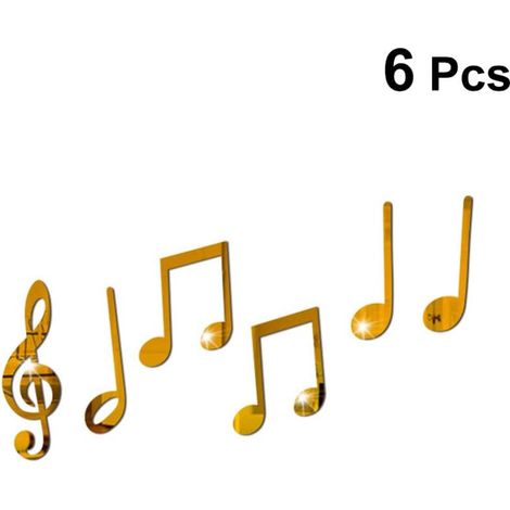 6 Pcs Acrylique Musique Note Autocollants Mur Monté Miroir Surface Autocollants Bricolage Stickers Muraux Muraux Art Mural Vinyle pour Chambre (Doré) (1/5)