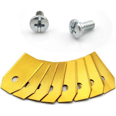 30 cuchillas de repuesto de titanio para todos los cortacéspedes Husqvarna/Gardena/Yard Force/Automower, de alta resistencia (3,1 g / 0,75 mm) con tornillos - Dorado (1/3)