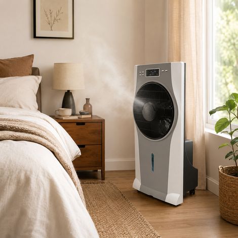 Fabrilamp – Ventilateur sur pied nébulisateur blanc 90W – 3 vitesses – Réservoir 2,5L – Moteur ionisant pour air purifié – Dimensions 79x39,5x25 cm — vue 2