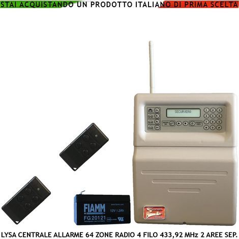 Centrale Antifurto Radio Filo LysaGSM 100 Zone Radio 433,92 MHz 16 Zone Filo 3 Aree Memoria 2 Radiocomandi Bidirezionali 4 Canali Memoria Eventi App Android Codici Utente e Tecnico Ascolto Ambientale (1/5)