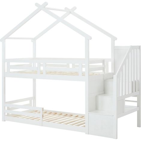 Letto a castello casetta 90 x 190 cm - Pino e MDF - Bianco - TALETY (1/4)
