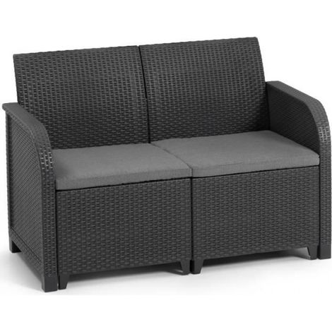 Banquette de jardin - Allibert by KETER - SanRemo - en résine imitation rotin tressé - Gris graphite (1/5)