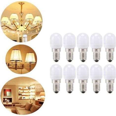 Ampoules E14 (lot de 10), 1,5 W, pour suspensions, plafonniers, appliques murales, lampes de table et autres luminaires. Blanc chaud. (1/5)