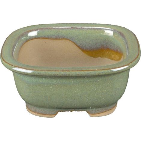 Vaso per bonsai Giapponese Morrisan rettangolare in gres smaltato verde chiaro 7,5x6,5x3 cm - B02-8-12E