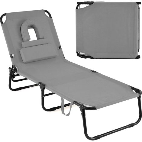 COSTWAY Folding Beach Sun Lounger Adjustable Face Down Tanning Chair