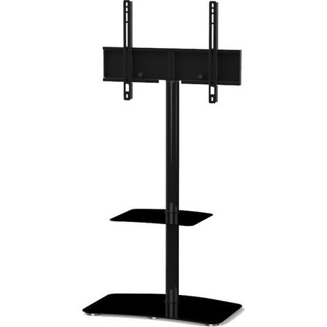 Support TV sur pied orientable avec étagère PL2810 verre trempé et alu noir H 109cm