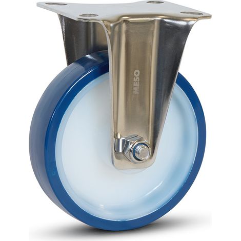 Roue fixe - MESO - PU bleu inox - 125mm - 220kg