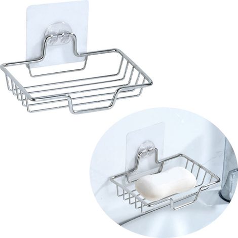 Porte-savon mural sans perçage avec évacuation, rangement savon et shampoing solide pour douche (1/5)