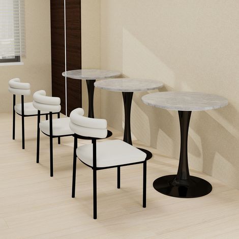 DESMIU Table basse ronde avec plateau en marbre artificiel, style minimaliste, pour salon, noire, 77,5 × 77,5 × 15,5 cm (1/5)