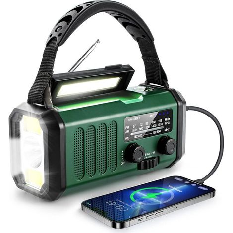 10000mAh Hand Crank Emergency Radio, NOAA Weather Radio with AM/FM Radio and Solar, Rechargeable Battery, Flashlight and Reading Light, SOS Alarm, Compass, Phone Charger (1/5)