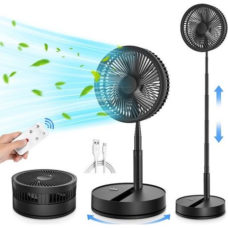 Ventilateur sur Pied Portable Silencieux avec Télécommande,4 Vitesses,22cm 7200mAh USB Rechargeable Pliable Fan pour Sol/Table Basse (1/5)