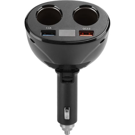 Chargeur de voiture QC3.0 avec détection de tension, double port USB, répartiteur 1 vers 2, prise allume-cigare, chargeur de voiture rotatif 1 vers 2 (1/5)