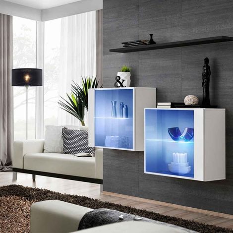 Lot de 2 Vitrines Murales & Étagère "Switch SBIII" 130cm Blanc & Noir (1/4)