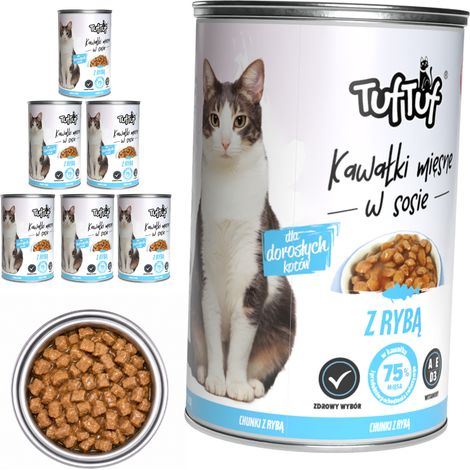 Pâtée pour chat TufTuf Poisson, boîte de 6 x 415 g, morceaux en sauce (1/4)
