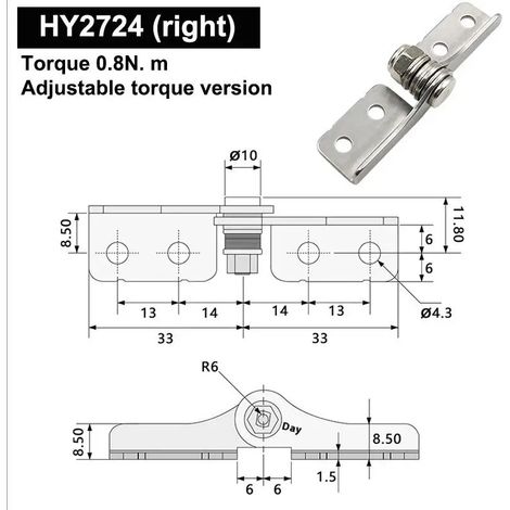 Charnière à couple réglable en acier inoxydable 304 (A4), charnière pivotante à butée libre industrielle pour un positionnement à angle quelconque sur équipement (1 pièce) (1/5)