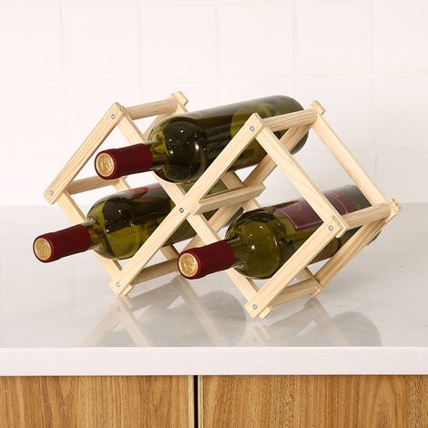 Porte-Bouteilles - Étagère à vin Horizontale 29x12x17cm Pliable en Bambou pour 3 Bouteilles - Range-Bouteilles vin Eau Soda Cuisine déco (1/2)