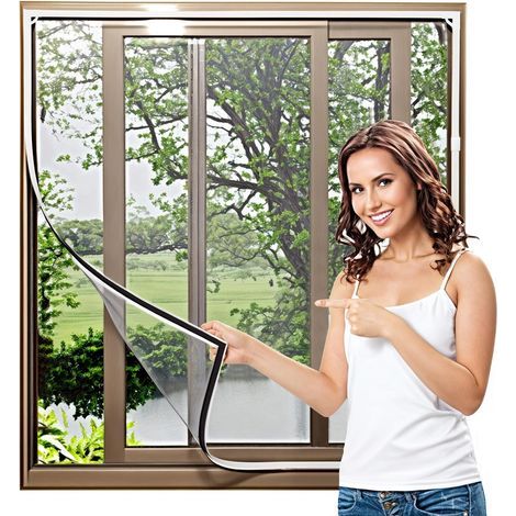 Moustiquaire magnétique réglable à monter soi-même pour fenêtres, installation facile, dimensions maximales 110 x 120 cm (cadre blanc, toile grise). (1/5)