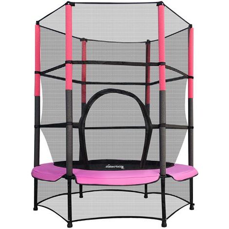 GALACTICA Children’s Mini Trampoline With Safety Net – 4.5FT Kids Rebounder Pink