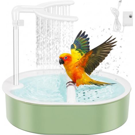 Douche à oiseaux, perruches, double douche à oiseaux, avec débit d'eau réglable, boucle d'alimentation USB, baignoire pour inséparables, perruches, oiseaux domestiques (vert) (1/5)