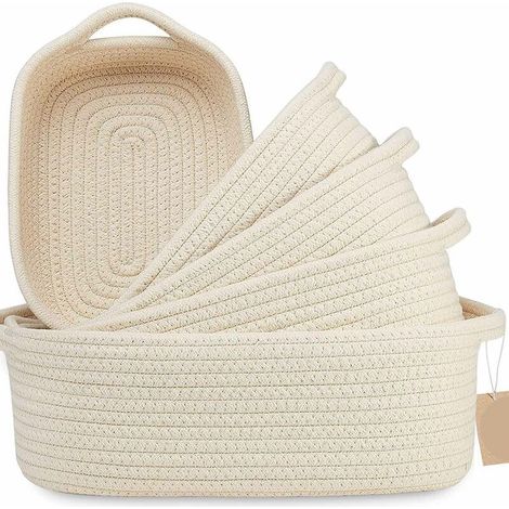 Jusch – Lot de 5 paniers de rangement en coton tressé 25x23cm – Poids 1050g – Matériau 100% naturel – Pour rangement jouets et accessoires