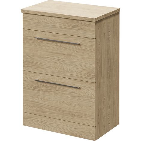 Napoli 390 Light Oak 600mm 2 Drawer Vanity Unit for Countertop Basins - 600mm - Chrome 320mm Handle