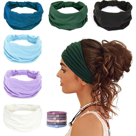 Lot de 6 sangles de yoga larges, antidérapantes, élastiques et douces, pour femme, idéales pour le yoga, la course à pied, le fitness et le sport. En coton noué, style africain. (1/5)