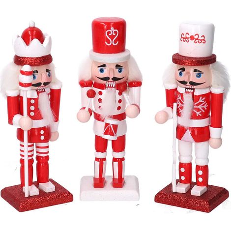 Schiaccianoci soldatino natale 3 pz rosso legno decorazione natale (1/5)