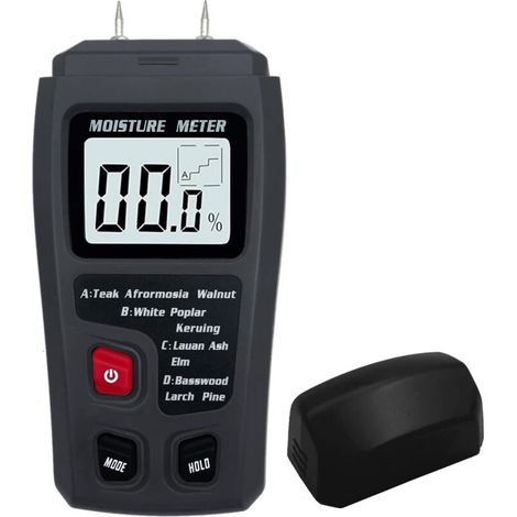 Digitales Holzfeuchtemessgerät, Holzfeuchteprüfer, Hygrometer, Holzfeuchtedetektor, großes LCD-Display (grau)