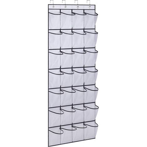 Porte-chaussures Suspension Porte - 28 Poches Maille - Pour Porte Jusqu'à 65 Pouces - Matériau Oxford - Blanc (1/5)