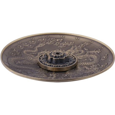 Porte-encens en alliage de zinc motif dragon, brûleur d'encens asiatique pour autel, méditation, décoration intérieure (bronze) (1/5)