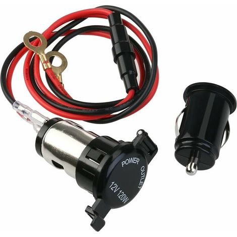 Toma de corriente para encendedor de cigarrillos hembra con adaptador de cargador USB para coche/motocicleta adecuado para iPhone/iPod/MP3/GPS negro 12 V 120 W -,
