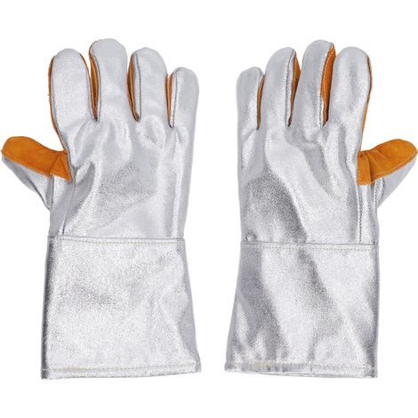 Gants de soudure en cuir de vache, résistants à la chaleur, ignifuges, anti-usure, paire avec revêtement aluminium (1/5)