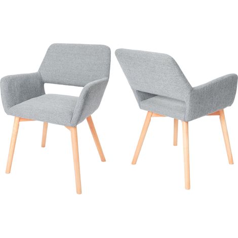 Ensemble de 2 chaises de salle à manger, fauteuil détente capitonné pour cuisine, salle à manger et salon, chaises d'invité avec pieds en bois massif, gris (1/5)