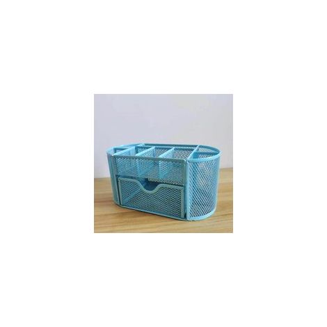 Organisateur de bureau en métal grillagé, pot à crayon, porte-stylo multifonction, bleu clair –