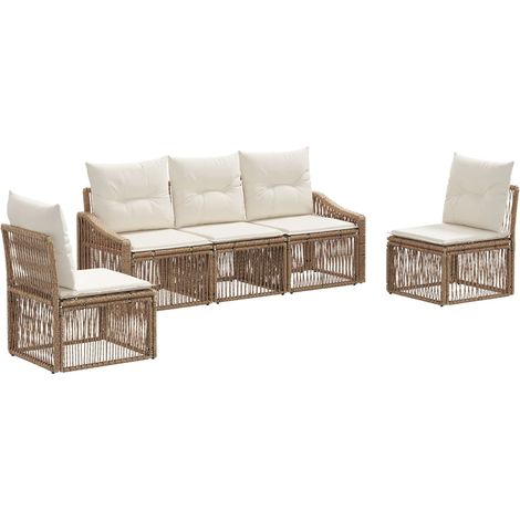 Gartensofa-set 5 pcs Beige Poly-Rattan vidaXL
