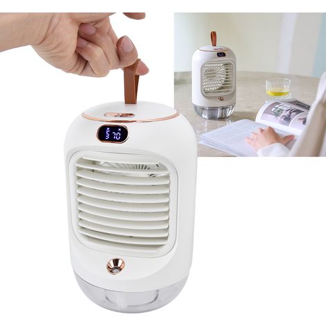 Mini ventilateur oscillant de bureau, humidificateur, ventilateur électrique refroidi à l'eau, ventilateur veilleuse, ventilateur climatiseur à 5 pales, rechargeable par USB, blanc. (1/5)