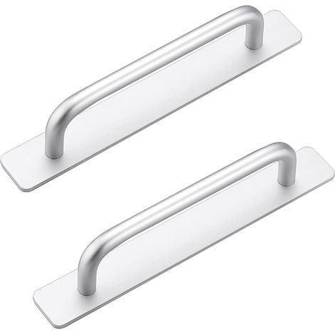 Lot de 2 poignées de meubles adhésives 148 mm en aluminium, argentées, pour cuisine, chambre et porte coulissante (1/5)