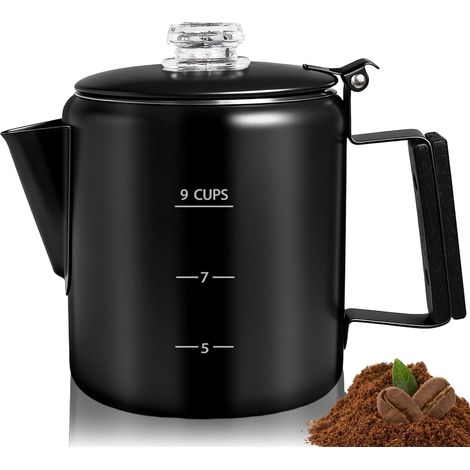 Percolateur de 9 tasses, cafetière en acier inoxydable 304 avec poignée en bois massif et bouton rotatif transparent pour cuisinière et plaques à induction Greca Moka 1500 ml