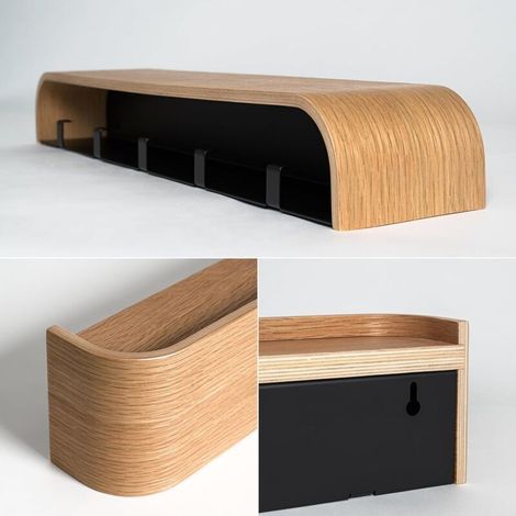 Porte-manteau mural en bois Design contemporain avec crochets muraux dissimulés Placage en bois massif Chêne