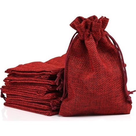 Sac En Jute Rouge - 10 X 14 Cm - Pour Calendrier De Lavent - Cadeaux Festifs - Lot De 24 (1/5)