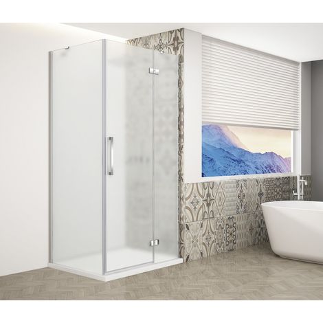 Paravent TRINITY CHROME rectangulaire 800x800mm entrée d'angle, verre mat, droite (1/4)
