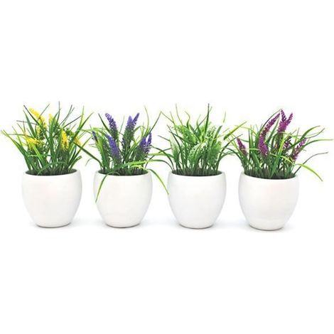 TrAdE Shop Traesio - Pianta Artificiale Di Lavanda Con Vaso Bianco ø14 X H25 Cm In 4 Colori Assortiti 156650 - (1/2)