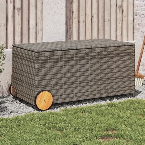 Boîte de rangement de jardin et roues gris 190L résine tressée (1/5)