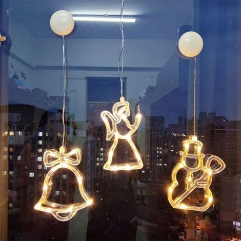 Guirlandes lumineuses LED de Noël, cloches de Noël, guirlandes à ventouses, décorations lumineuses pour chambre/fenêtre (sapin de No (1/4)