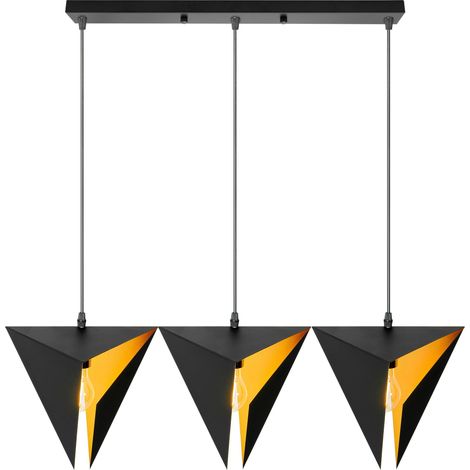 LÁMPARA de SUSPENSIÓN APP254-3CP GEOMÉTRICO NEGRO TRIPLE TRIANGULOS 3-PUNTOS de LUZ E27 17,5X70X25CM AJUSTABLE
