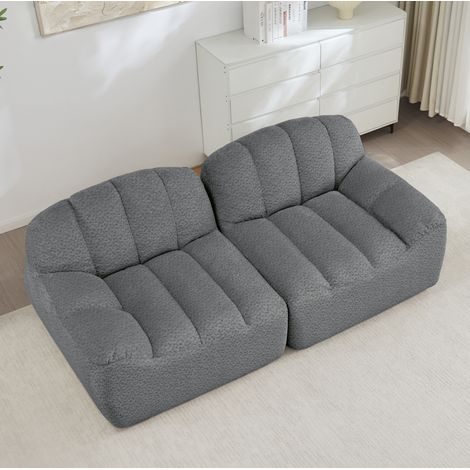 Sofá modular de 2 plazas, sin montaje, 210 x 104 x 79 cm, tejido granulado gris DESVIAE (1/5)