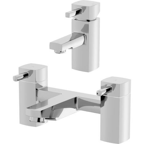 Bath Filler Chrome Spout Hot Basin Sink Lever Mixer Tap Mixer Taps Square Set (1/5)