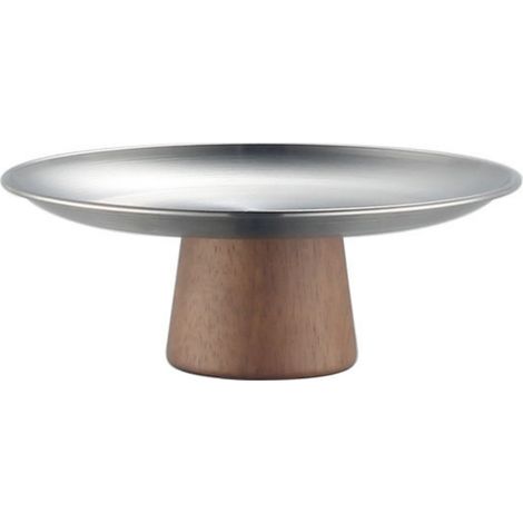 Cake Stand - Stainless Steel Plate with Wooden Legs - for Desserts Cupcakes and Pastries - Medium Size (1/5)